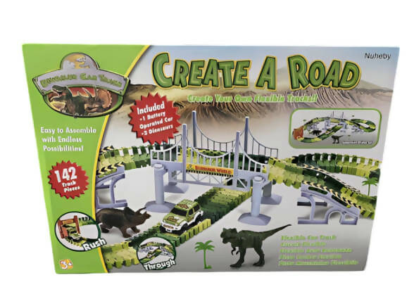 Nuheby Dino Track Create a Road Toy Car Dinosaur World Battery 142 Pieces
