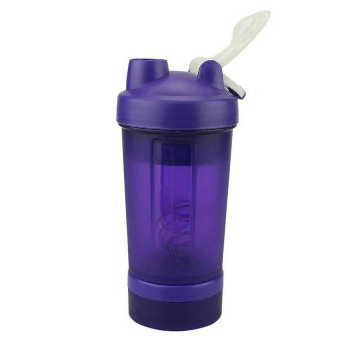 3 in 1 Sports Shaker Bottle For Gym - Storage & Pill Compartments - 450ml - Purple