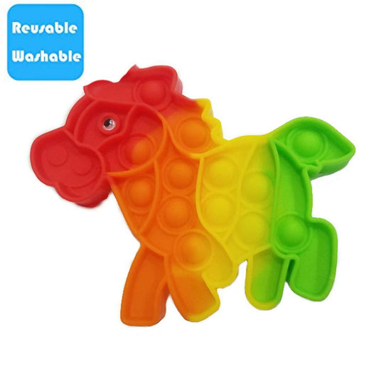 Push Pop Bubble Fidget Spinner Pop It Silicone Toy - 5 inches - Rainbow Horse