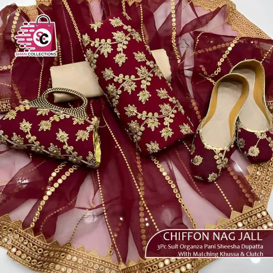 Unstitched Chiffon Nag Jaal 3pc - ValueBox