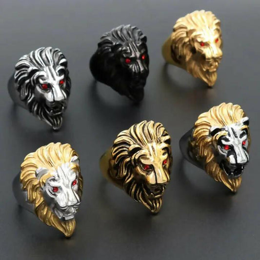 Hyper Hawk Golden Red Eyes Punk Biker Lion Head Ring, Lion King Style Golden-Shine Non-Fade Color, Ring For Boys And Girls 2 Ratings - ValueBox