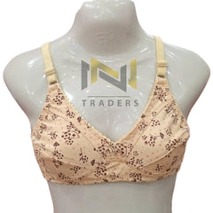 Pack of 2 skin Flower Printed Comfortable Non Padded Summer Stuff Bra For Women, Bras For Ladies Brassiere Smooth & Stretchable Fabric - ValueBox