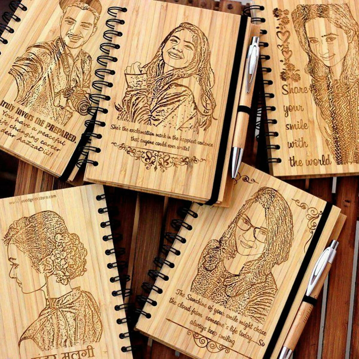 Wooden Customized Name & Picture Engraved Diary with Wooden Pen