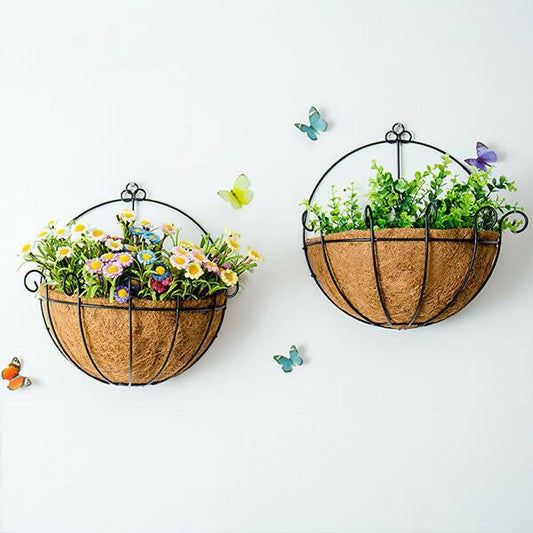 2 Wall Baskets for Indoor/Outdoor Decor (Half Moon) with coco liner by Green Enterprises