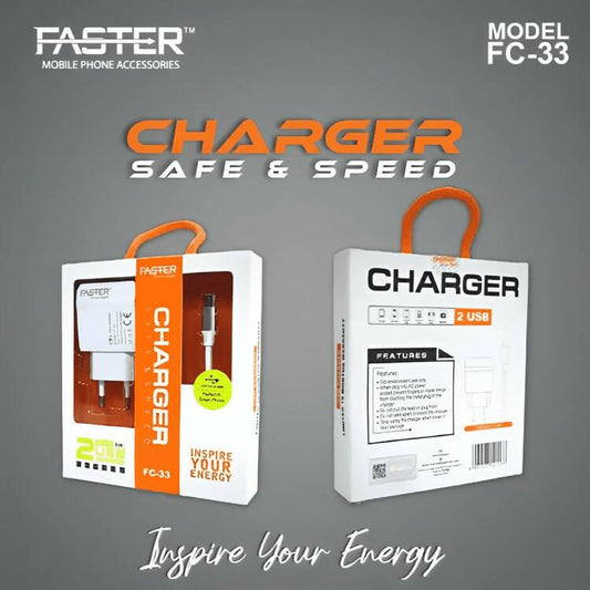 Faster Android Micro Pin Safe and Speed Charger Auto ID 2.4A FC-33 Plus 2 USB Fast Charging