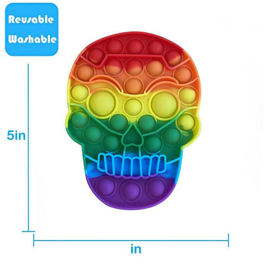 Push Pop Bubble Fidget Spinner Pop It Silicone Toy - 6 inches - Rainbow Skeleton Skull Face