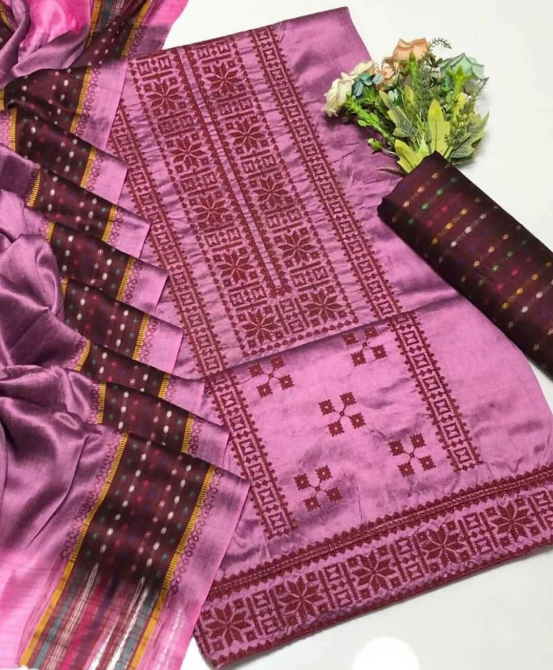 3 PC Unstitched Staple Sussi Shirt & Trouser With Jacquard Dupatta - ValueBox