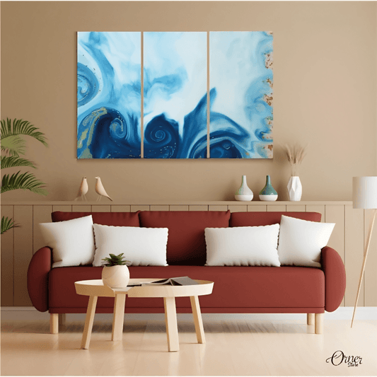Blue & Golden Swirl Art (3 Panels) | Abstract Wall Art - ValueBox