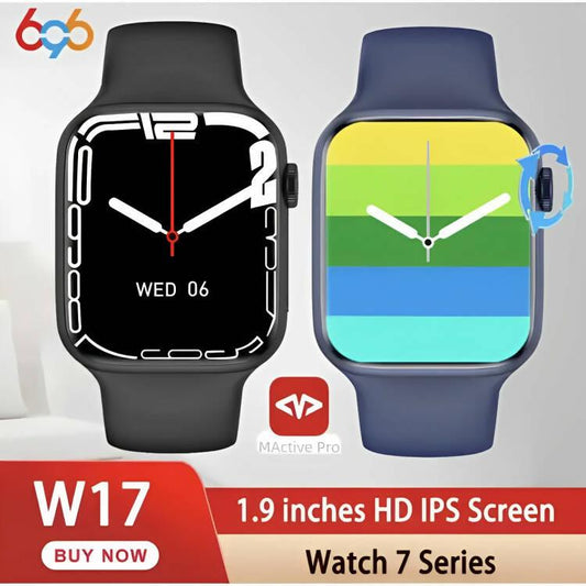 W17 Smart watch Series 7 full Amoled display series 7 , 45mm with Original smart watch 1.9 ' screen with magnetic charger and straps provide Heartbeat , Fitness , Bluetooth 5.0 , Blood pressure check