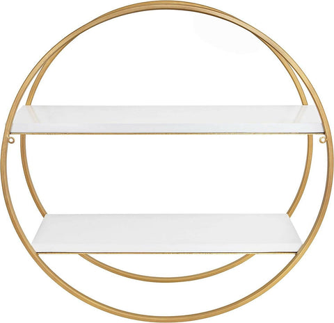 Modern Round Wall Shelf, 19.5″ Diameter, White and Gold, Contemporary Glam 2-Tier Floating Shelf Décor Customized by Creative Decore - ValueBox