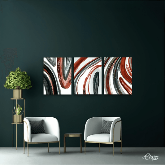 Red And Green Colors Flow Marble (3 Panels) | Abstract Wall Art - ValueBox