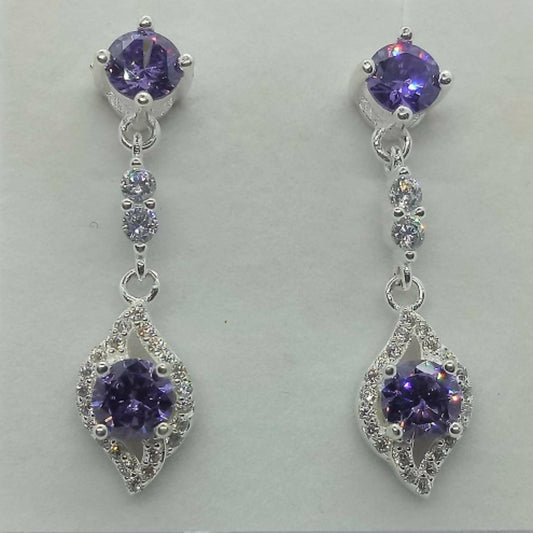 Pure Silver Purple Diamond Italian Earrings Model