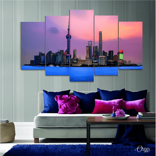 Home decor & Wall decor Shanghai City Skyscapers (5 Panels) | Architecture Wall Art - ValueBox