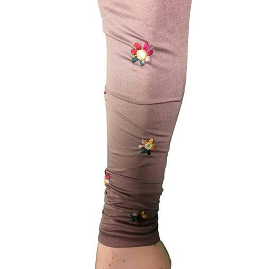 Ladies Tights high Stretch Leggings grey Color embroidery - Trousers for Girls