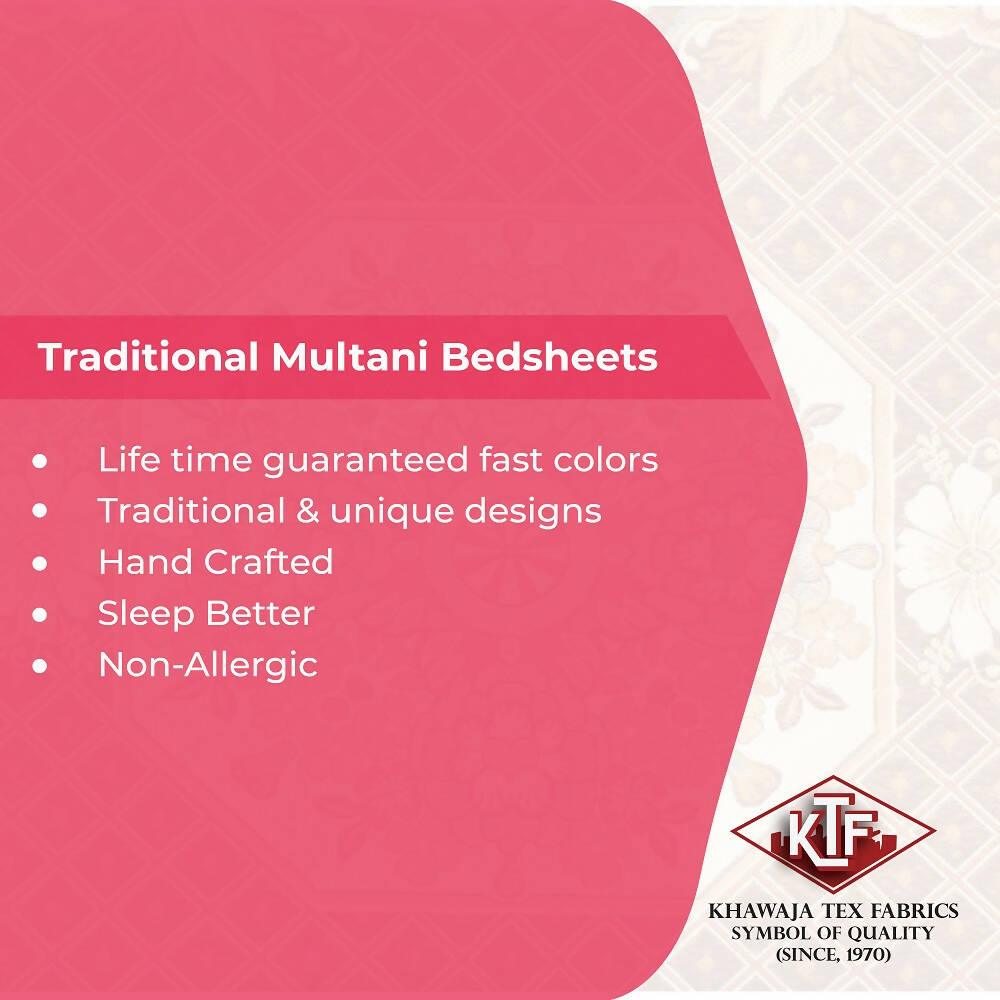 Khawaja King size double bed sheet jacquard traditional hand crafted bed set gultex style multani cotton polyester bed cover with 2 pillow covers A17 - ValueBox