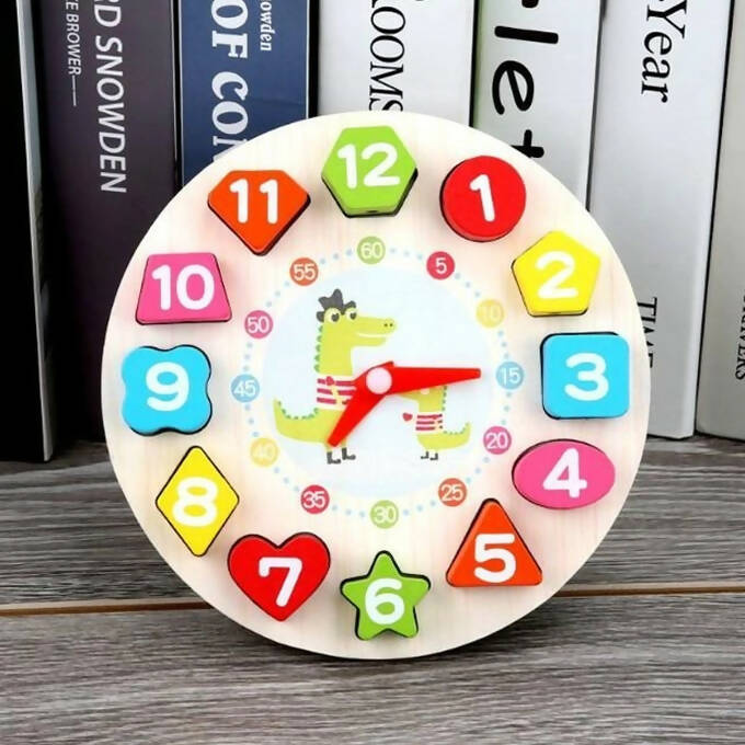 Qiyi Seton Shape Clock for Kids - Wooden Puzzle Clock - 3D Puzzle Wooden Seton Clock for Toddler With lacing