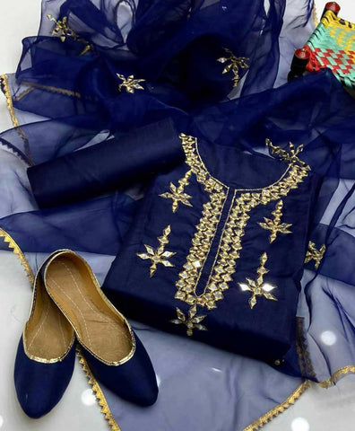 3 PC Unstitched Khatan Shirt & Trouser With Organza Dupatta - ValueBox