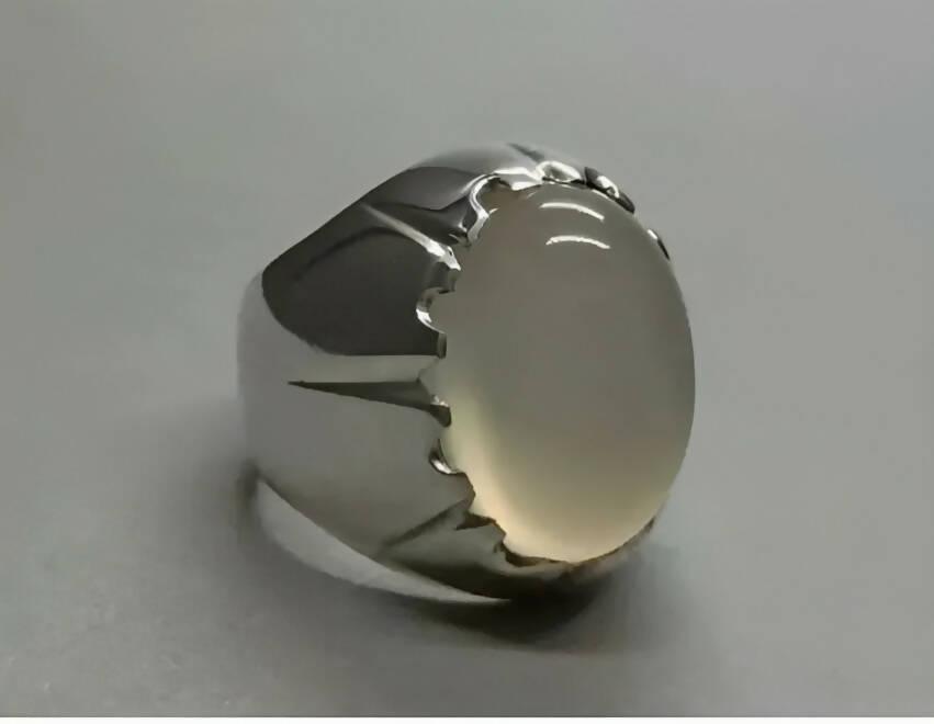 Natural Mens White MoonStone (Durr_e_Najaf) Original Ring Sterling Silver 925 - ValueBox