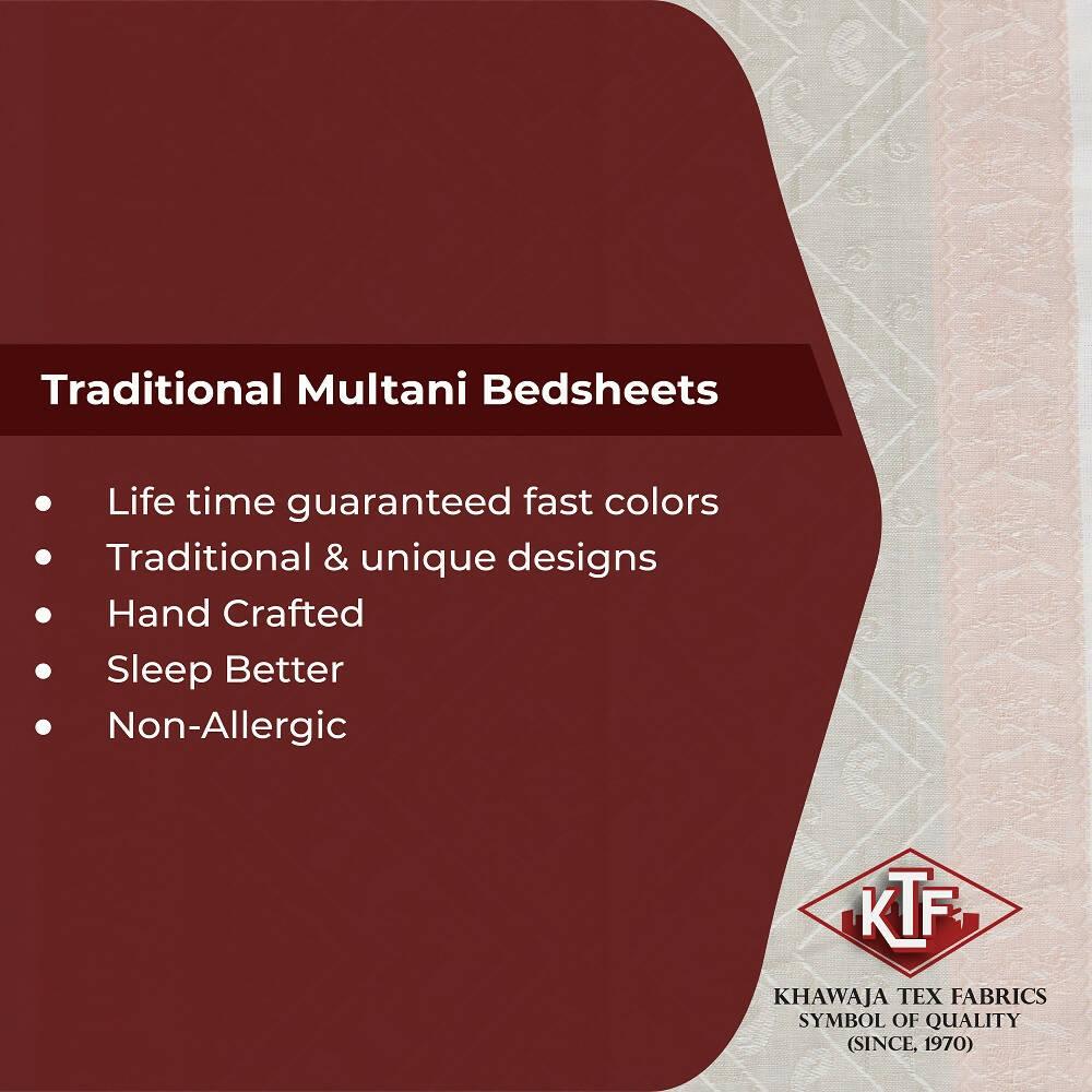 Khawaja King size double bed sheet jacquard traditional hand crafted bed set gultex style multani cotton bed cover with 2 pillow covers A6 - ValueBox