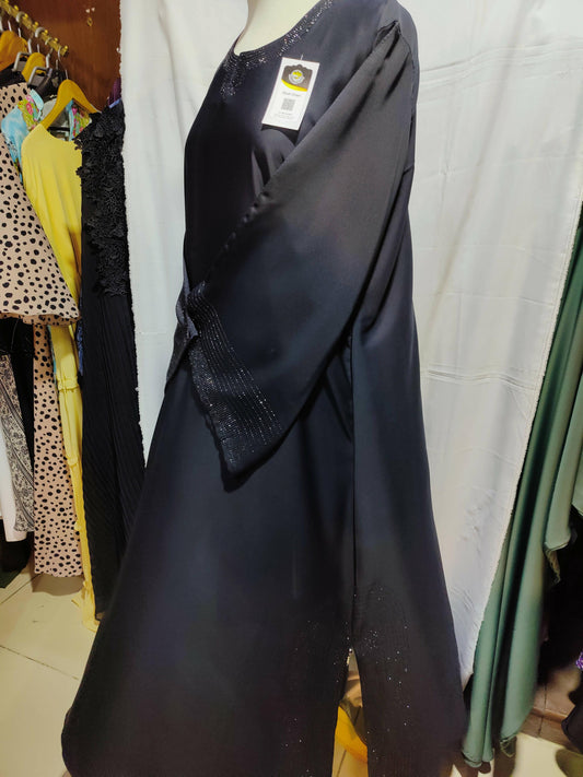 Black abaya with neck stone work