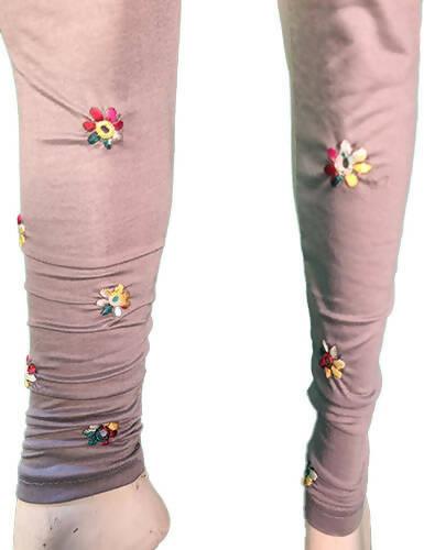 Ladies Tights high Stretch Leggings grey Color embroidery - Trousers for Girls