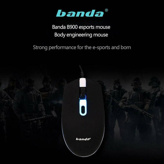 Mouse Banda B900, Four-Speed 1600Dpi Wired Rgb Gaming Light Gaming - ValueBox