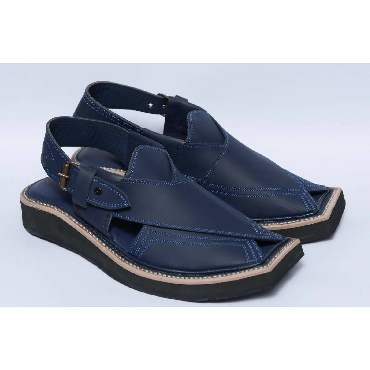 Kaptaan Chappal – Gents – Genuine Leather – Navy– Soft Insole