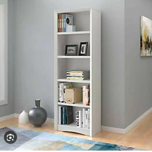 White Narrow Bookcase Bookshelf Wood Storage Shelves - ValueBox