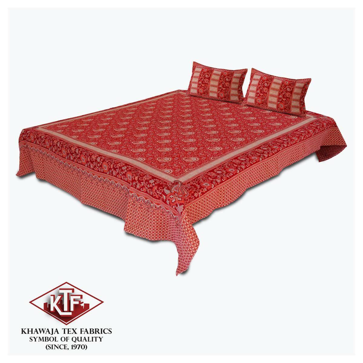 Khawaja King size double bedsheet jacquard traditional hand crafted bed set gultex style multani cotton polyester bed cover with 2 pillow covers A9 - ValueBox