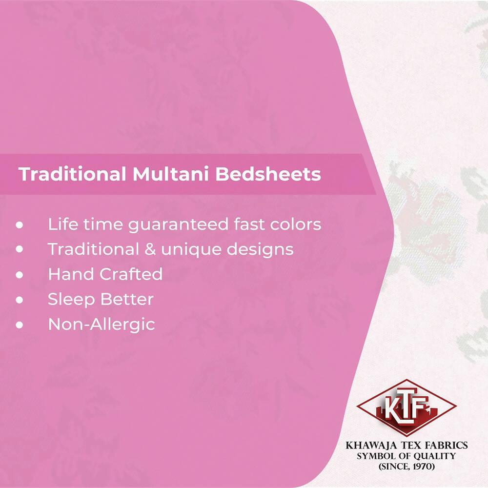 Khawaja King size double bed sheet jacquard traditional hand crafted bed set gultex style multani cotton polyester bed cover with 2 pillow covers A28 - ValueBox