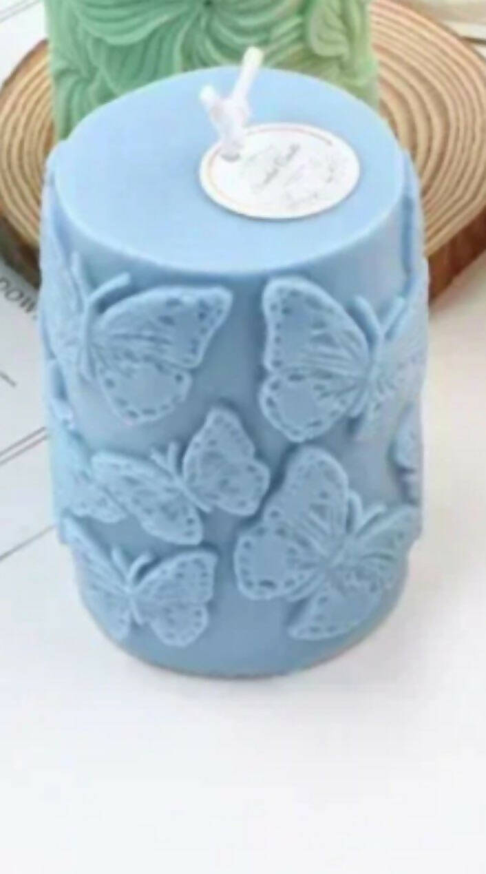 One Butterfly Engraved Scented Pillar Candle