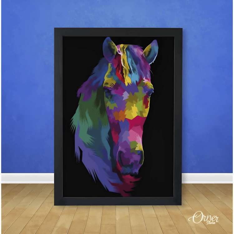 Home & Wall decor Colorful Horse Head Pop Art (Single Panel) | Border Glass Frame - ValueBox
