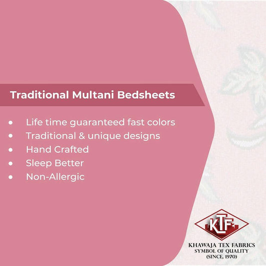 Khawaja King size doublebed sheet jacquard fancytraditional silk hand crafted bed set gultex style multani cotton polyester bed cover with 2 pillow covers A14 - ValueBox