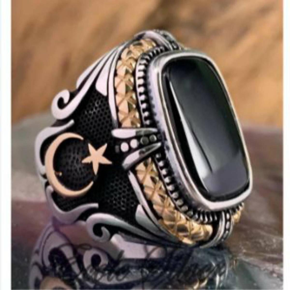 New Turkish Eagle Pattern Black Zircon Vintage Ring For Men - ValueBox