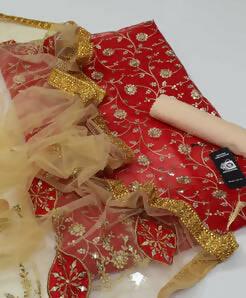 3 PC Unstitched Organza Shirt & Net Dupatta With Masoori Trouser - ValueBox