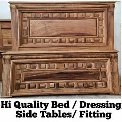 Wooden King Size Bed Dressing Side Tables Unpolished.