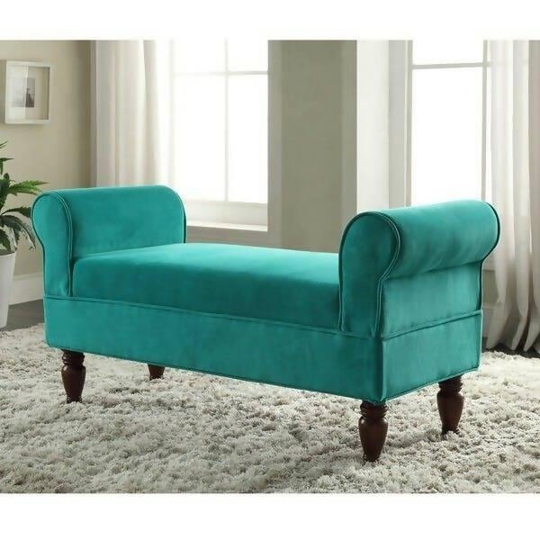 Wood Maker Lillian Rolled Arm Upholstered Bench Ottoman Pouffe Footstool Sofa Couch for Living Room Bedroom Office. L46×D17.5×H23 (Green) - ValueBox