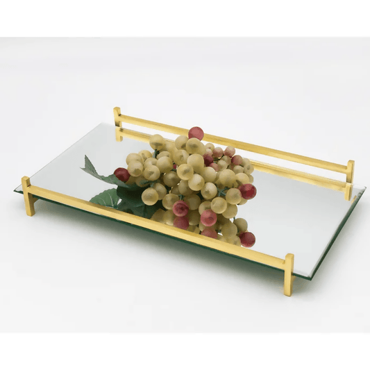 16-Inch Rectangle Mirror Gold Tray, Vanity Tray With Handle, Rectangle Gold Tray Vintage, - ValueBox