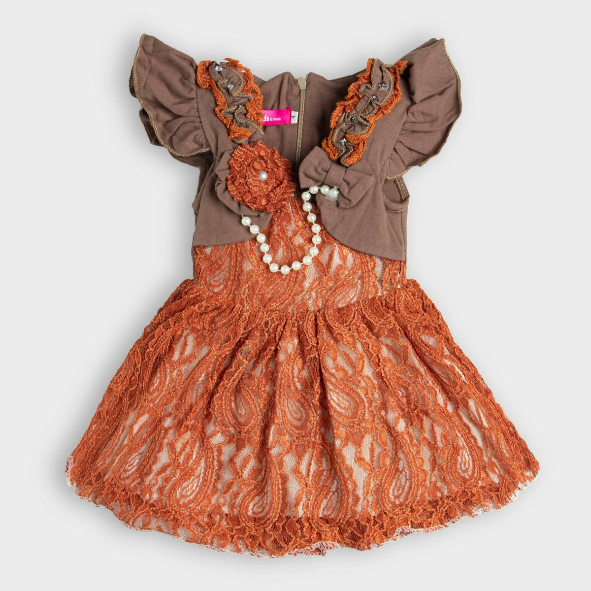 Orange Pleated Design Net Frock - ValueBox