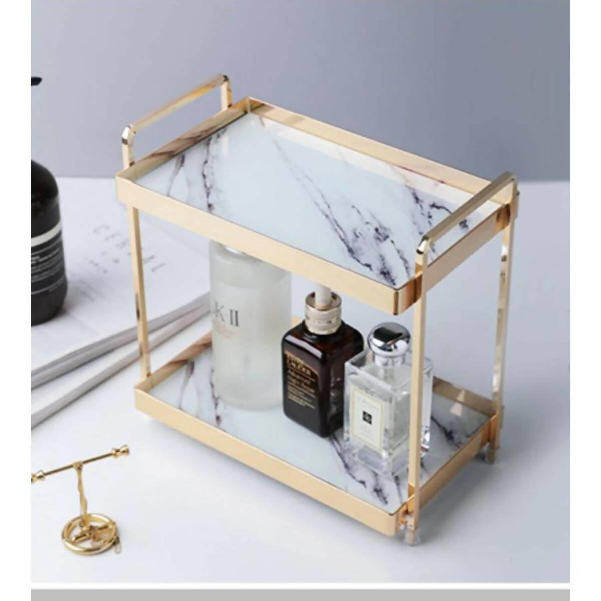 Double Cake Stand Luxury Makeup Organizer Jewelry Lipstick Perfume Storage Tray Wedding Party Tableware Desktop Finishing Shelf - ValueBox