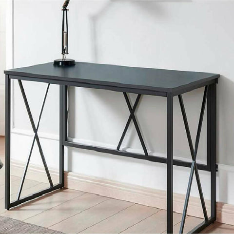 Decore To Adore Customize One Piece Sarandon 48″ Wide Gray Herringbone and Matte Black Rectangular Desk, Decorative Boxed X Elements on These Sturdy - ValueBox