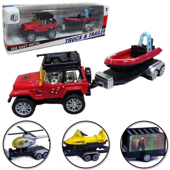 Jeep and Trawler Die Cast Metal Toy for Kids - ValueBox