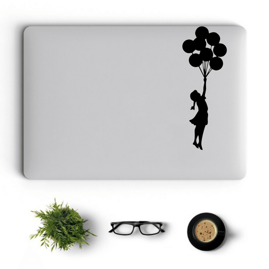 The Girl and Flying Balloons Vinyl Decal Laptop Sticker, Laptop Stickers for Boys and Girls, Bike Stickers, Car Bumper by Sticker Studio