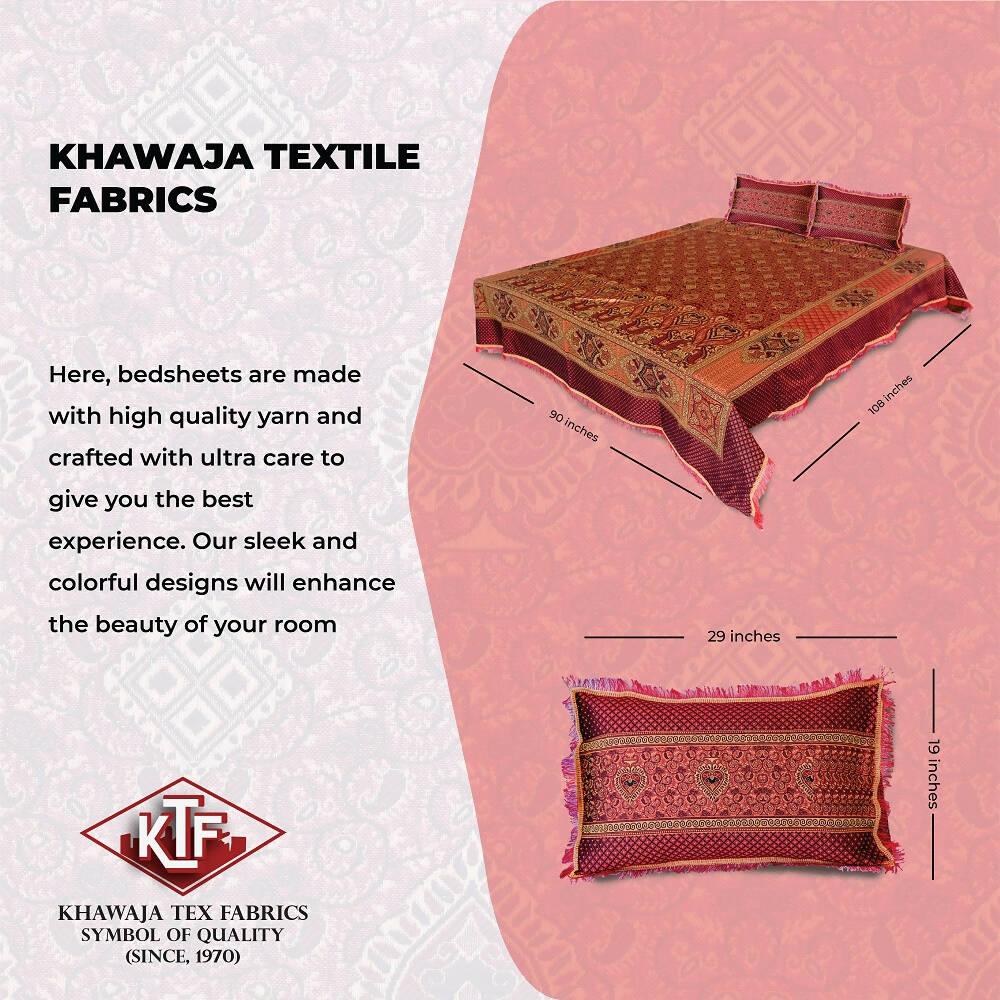 Khawaja King size double bed sheet jacquard traditional hand crafted bed set gultex style multani cotton polyester bed cover with 2 pillow covers A20 - ValueBox