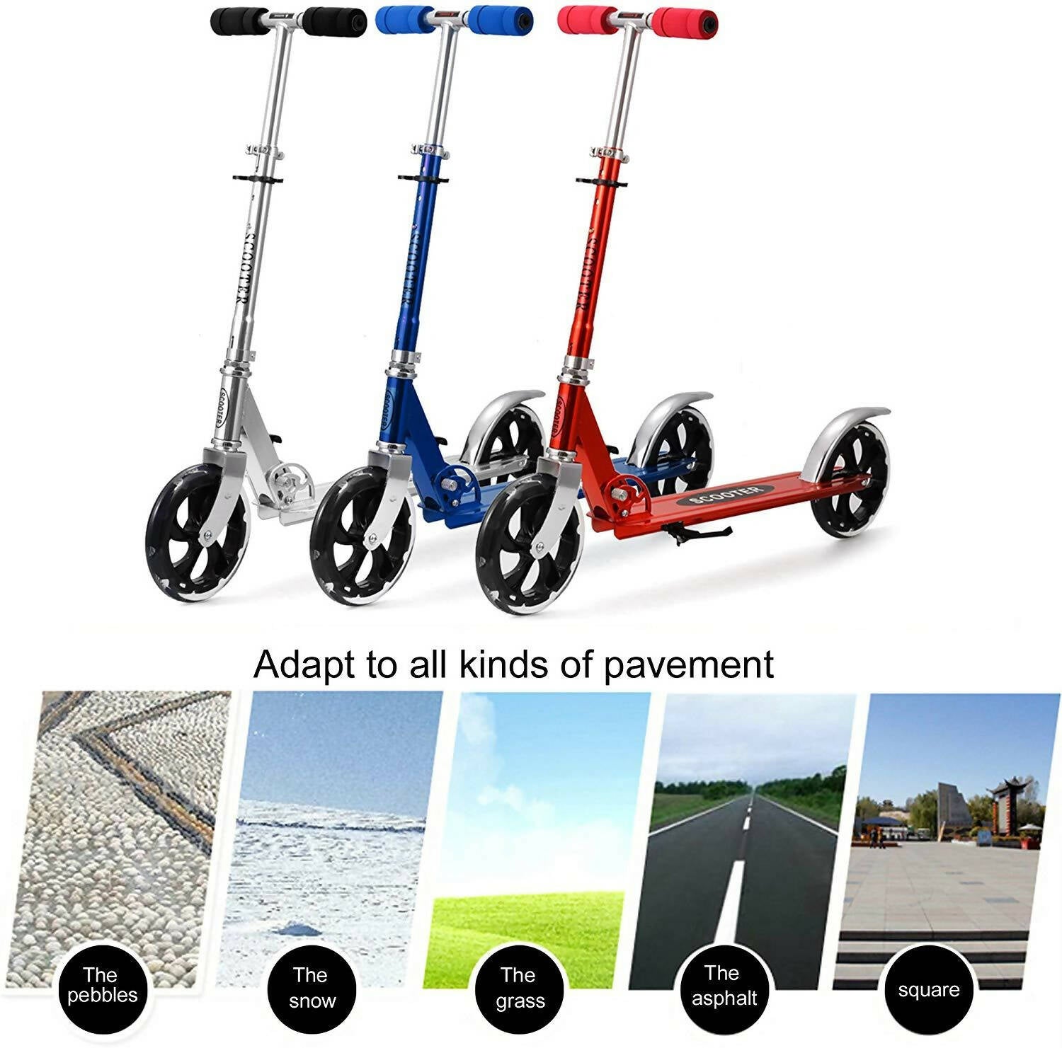 Teens Adults Foldable Adjustable Height 2-Wheel Kick Scooter Aluminum Alloy