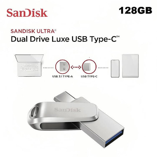 SanDisk OTG Flash Drive Ultra Luxe TypeC 128GB Ultra Dual USB3.1 Disk OTG Type-C Pen Drive Stick for Smartphone Laptop