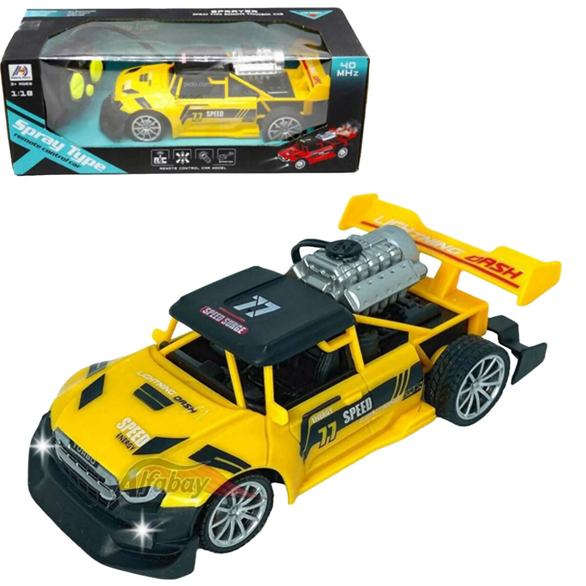 Remote Control Rock Monster Car with Lights & Flame Spray Function Stunt Car - Operated Battery - Yellow