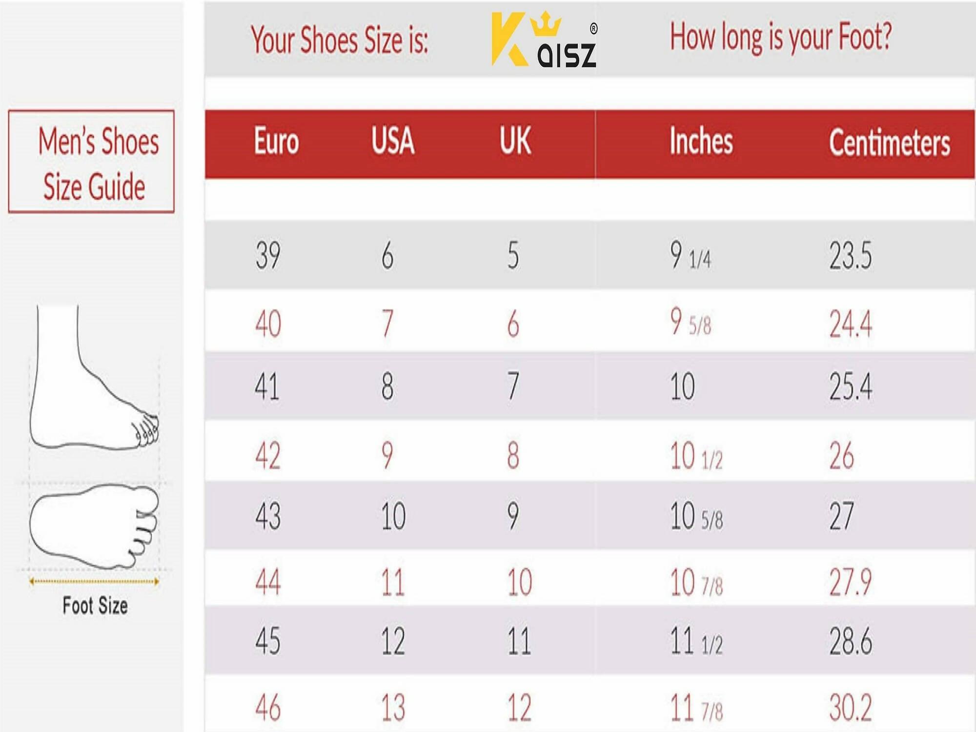 kaisz shoes size chart