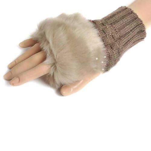 Fashion Women Faux Rabbit Furr Hand Wrist Warmer Winter Fingerless Knitted Gloves - ValueBox