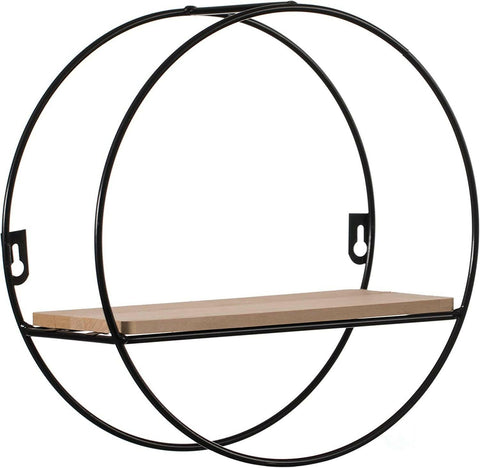 Decorative Modern Round Accent Floating Shelf Circle Decor Display Wall Mounted Rack With Metal Frame and Pine Wood Shelf, Black Customized by Creative Decore - ValueBox